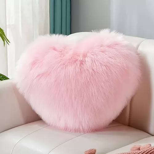 Fluffy heart-shaped pillow, sofa bed decoration, pillow decoration, room pillow (Pink, 11.81inch X 15.74inch)