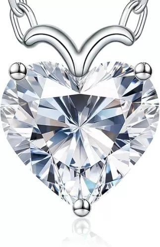 ForeverLove Heart Moissanite Necklaces for Women, 4 or 2 Carats Heartshap Moissanite, Silver Pendant Jewelry, Anniversary Birthday Gifts for Wife, Girlfriend, Daughter, Mom