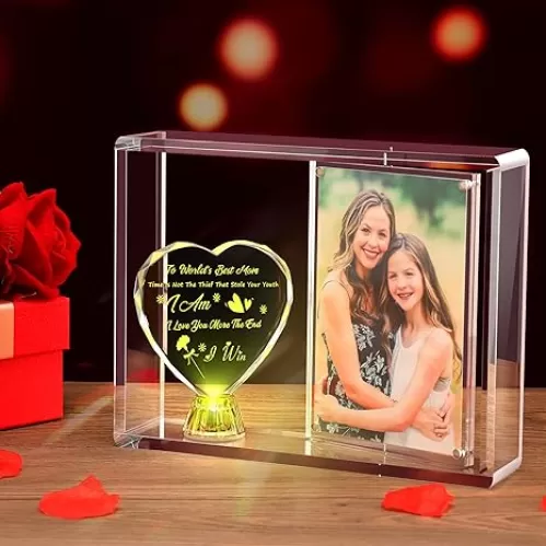 Forwe Mothers Day Gifts for Mom from Daughter Son, Double Sided Rotating Picture Frame 4x6 with LED Heart Crystal, Mom Birthday Gifts