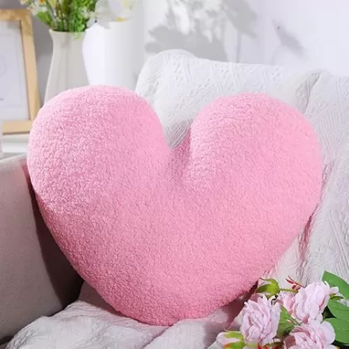Fumete Pink Heart Plush Pillows for Women Room Decoration 14 x 17 Inch Heart Shaped Love Throw Pillows Gifts Stuffed Cute Cushion for Bedroom Sofa Party Decor