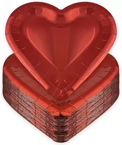 Furimuk Valentines Red Heart Shaped Paper Plates Disposable Plates Dinnerware Decorative Dessert Dinner Plate for Valentine's Day Anniversary Birthday Wedding Party Decorations Serve 20