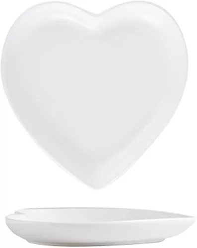 FUYU 2pcs Colorful Heart Shaped Ceramic Dinner Plate for Salad, Dessert, and Steak