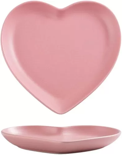FUYU 2pcs Colorful Matte Heart Shaped Ceramic Dinner Plate for Salad, Dessert, and Steak