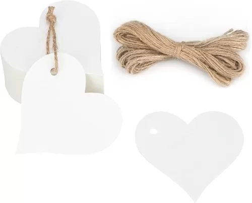 G2PLUS Heart Gift Tags with String, 100PCS Heart Shaped Gift Tags, 2.3X2.3 in Blank Wedding Favor Hang Tag for Gift Wrapping, DIY Arts & Crafts, Valentine's, Mother's Day