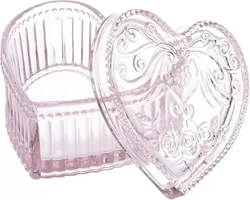 Gaolinci Crystal Glass Heart-Shaped Storage Box Embossed Jewelry Box Candy Box with Lid
