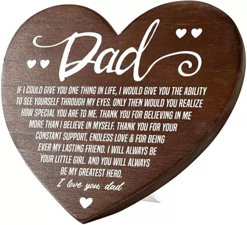 Gift for Dad, Wooden Heart Tabletop Decor, Heart Shaped Table Sign, Sentimental Dad Gifts from Daughter, Dad Birthday Christmas Gift from Daughter, Father