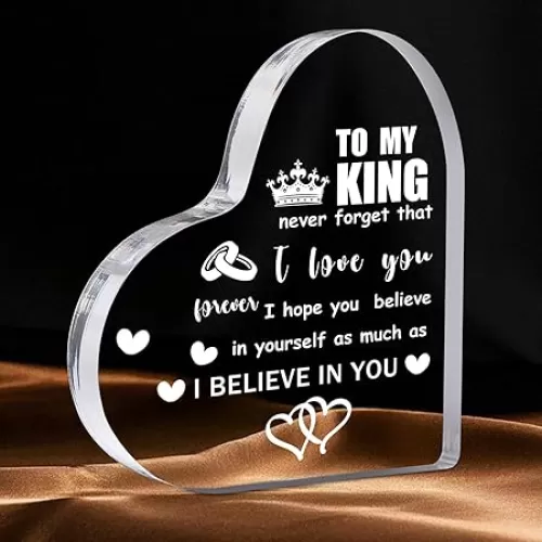 Gifts for Boyfriend, Men, Husband, Him I Love You Romantic Birthday Anniversary Retirement Gift - Heart Shaped Acrylic Block Paper Weights - Fathers Day Present Idea