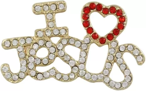 Gold-plated Crystal I Love Jesus with Red Heart Brooch Pin Jewelry for Men and Women