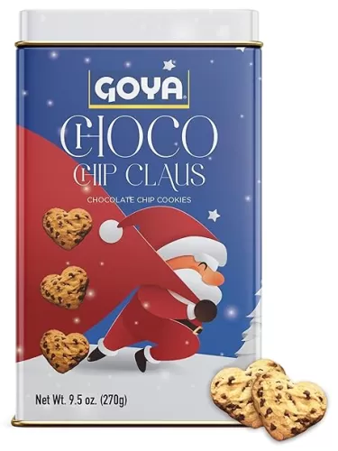 Goya Christmas Cookie Gift Collection, Festive Chocolate Claus Chip Heart-Shaped Christmas Cookies in Tin, Holiday Treats for Family & Friends, 9.5 oz