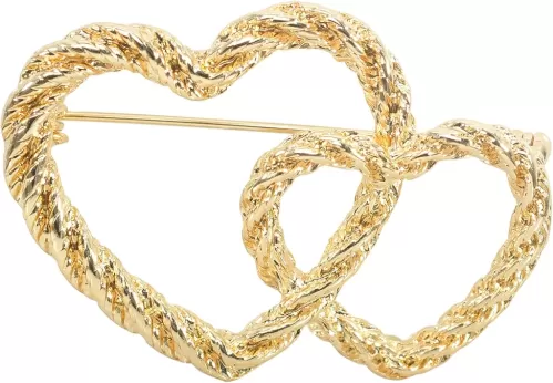 Gyn&Joy Gold Tone Fashion Double Heart Scarf Brooch Pin for Women