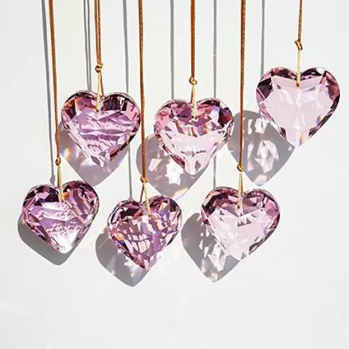 H&D HYALINE & DORA 6pcs Pink Heart Crystal Ornaments Valentine
