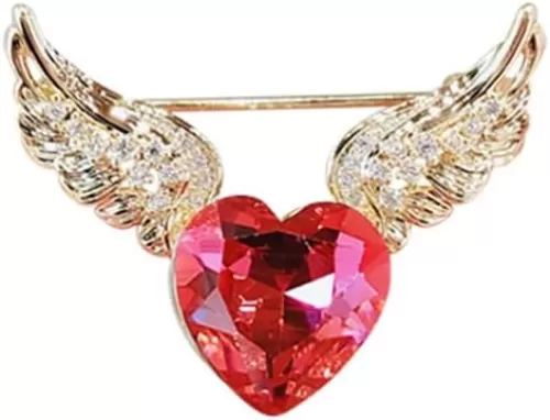 Heart Angel Wing Brooch Pin for Women Cubic Zirconia Pink Hearts Love Lapel Pins Cute Rhinestone Wings Brooches Valentines Day Weeding Delicate Jewelry