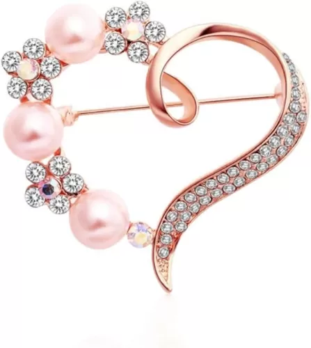 Heart Brooch For Women Cluster Pave Clear Crystal Love Heart Pearl Brooch Pin Wedding Party Clothes Accessories
