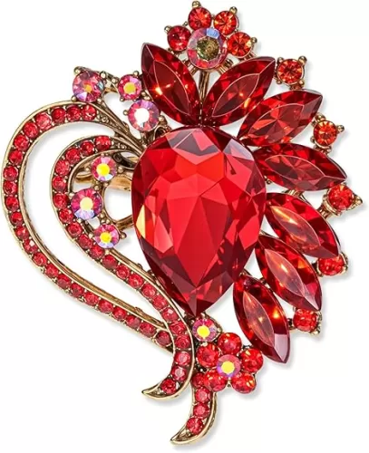 Heart Brooch, Red Brooch Rhinestone Vintage Elegant Valentine Pins and Brooches for Dress Hat Bag Suit Tie Brooches Accessories Decoration