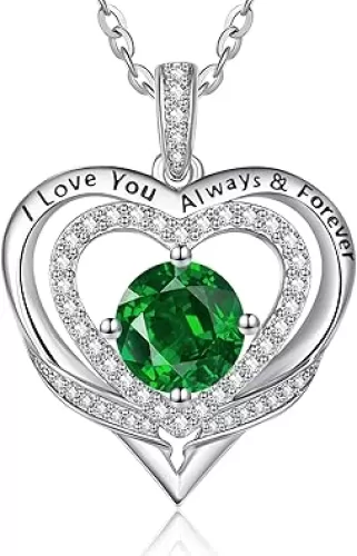 Heart Necklaces for Women Mother Mom, White Gold I Love You Always and Forever Jewelry with Birthstone Pendant, Anniversary Birthday Gifts for Her Wife Girlfriend, 18+2 Inch Chain