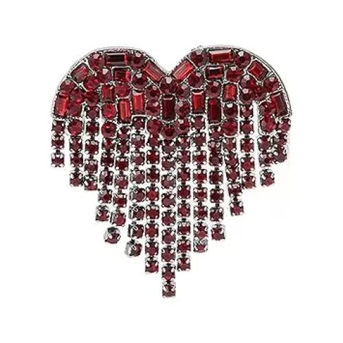 Heart Shaped Brooch, Shiny Red Alloy Rhinestones Brooch Pin Jewelry Trassel Heart Shaped Brooch for Dancing Party Dating Women Corsage Clothing Accessories