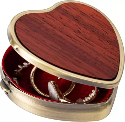 Heart shaped retro metal jewelry box with mirror (Red pear wood)