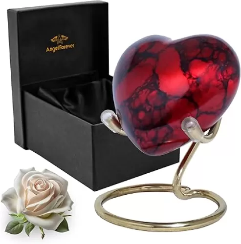 Heart Urn with Stand & Box Keepsake Urn for Human Ashes, Honor Your Loved One with Mini Urns Mini Cremation Urn for Men & Women Small Urns Funeral Gift Set (Red)