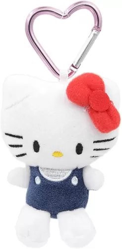 Hello Plush Kitty Keychain with Heart Shape Clip 4” Inch Stuffed Plushie Purse Bag Charm Backpack Lucky Doll