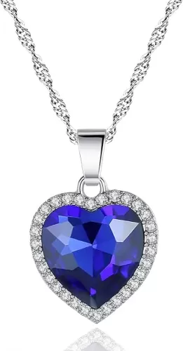 HEYu jewelry Titanic Heart Of The Ocean Love Heart Shaped Necklace With Royal Blue Crystal Pendant For Women Wife