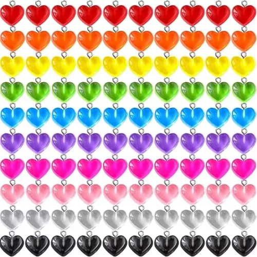 Hicarer Heart Charms Pendant Colorful Love Heart Candy Charm Keychains Necklace Earring Pendant for DIY Jewelry Crafts Supplies(100 Pieces)