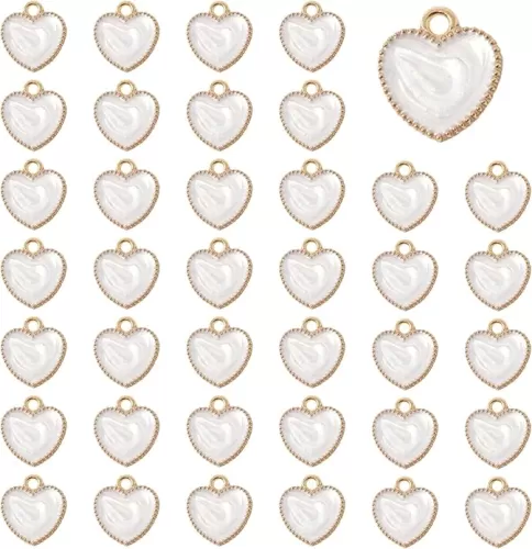 Honbay 40PCS Enamel Alloy Charms Pendant Dainty Cute Love Heart Shaped Pendants Valentine's Day Pendant Bead Charms for Keychains Earrings Bracelets Necklaces Jewelry Making and DIY Crafts