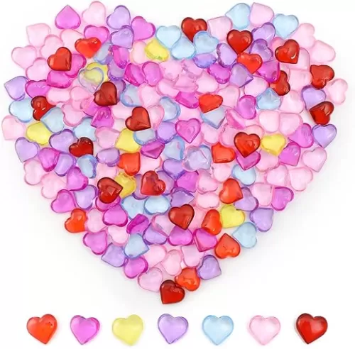 HUIANER Acrylic Heart Gems 1lb Hearts Shaped Crystals Mixed Color Beads for Valentine