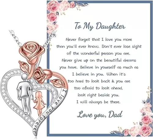 IEFLIFE Daughter Necklace from Dad - 14K White Gold Plated Rose Heart Necklaces for Daughter's Jewelry, Gifts from Dad, Birthday Gifts for Daughter from Father Daddy