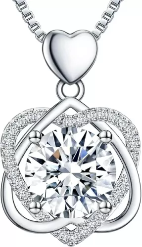 InfinityLove Heart Necklaces for Women, 5-3 Carats Moissanite, Sterling Silver Pendant Jewelry, Anniversary Birthday Gifts for Wife, Girlfriend, Daughter, Mom