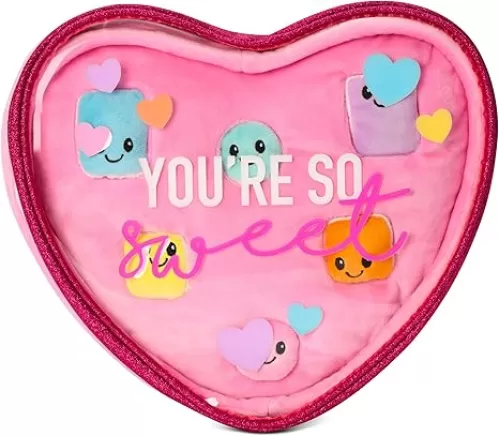 iscream Heart Shaped Plush Box of Chocolates Play Set with Glitter and Embroidered Accents