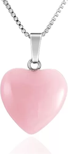 Jovivi Natural Rose Quartz Crystal Heart Necklace Love Heart Shaped Healing Stone Chakra Reiki Pointed Gemstone Necklace Mothers Day Gifts
