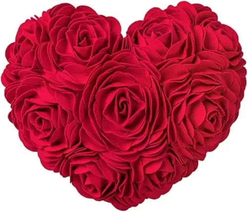 JWH Flower Throw Pillow Covers Decorative Aesthetic Floral Accent Pillow Cases Heart Shaped Cushion Love Decor for Couch Living Room Bed 14 x 16 Inches Red