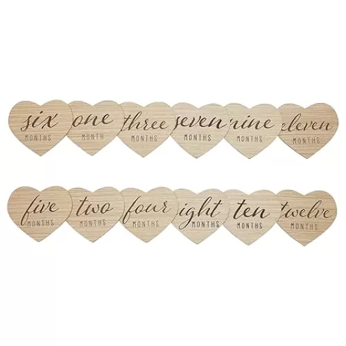 Kate & Milo Heart Shaped Wooden Monthly Milestone Photo Cards, Baby Announcement Cards, Double Sided Photo Prop Milestone Discs, Pregnancy Journey Milestone Markers, Light Wood