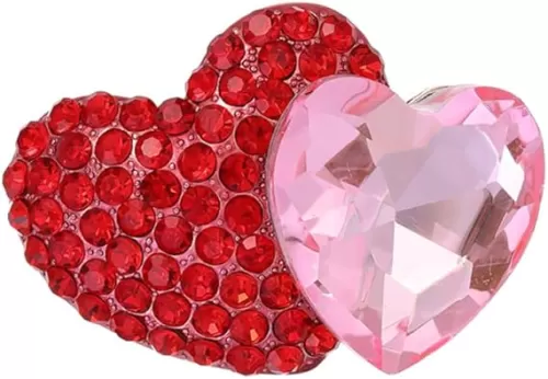 Kokoma Rhinestone Heart Brooch Pin for Women Girls Pink Diamond CZ Doubel Love Hearts Lapel Pins Badge Corsage Pins Clothes Dress Accessories for Valentines Day