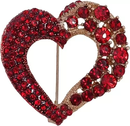 LAXPICOL Vintage Cute Red Love-Heart Austrian Crystal Brooch Broach Pin for Women