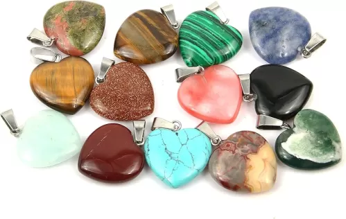 LE SKY 20 Pcs natural stone pendants heart shape healing stone charms for jewelry making