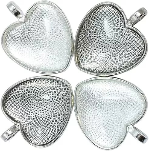 Levylisa 30 PCS 25mm Silver Heart Pendant Trays with Glass Setting, Pendant Blank Base, Cameo Bezel Cabochon Settings