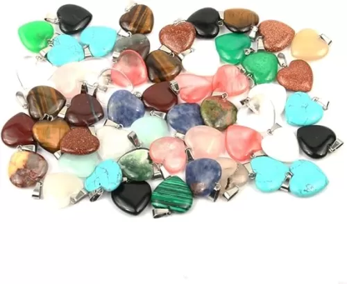 LHJ 20 Pcs Natural Stone Pendants Heart Shape Mixed Crystal Agate Charms for Jewelry Making Necklace Bracelet