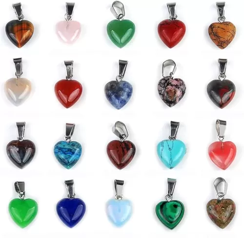 LHJ 30 Pcs Natural Crytsal Stone Healing Chakra Heart Shape Quartz Pendants Gemstone Charms for jewelry Making Necklace Accessories DIY Craft
