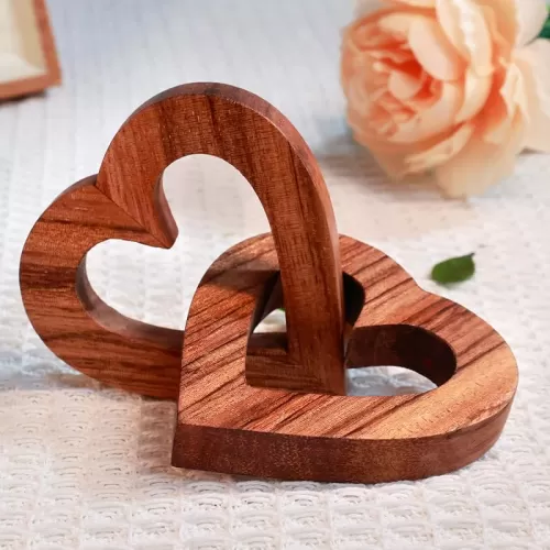 Lightzz Valentine's Day Romantic Heart Gifts for Her, Handmade Wood Hearts Shape for Couple Wife Husband Wedding Anniversary Birthday Present (Linked Hearts (7CM))