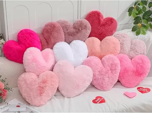 Liliful 12 Pcs Heart Pink Pillows Love Faux Rabbit Fur Heart Pillows for Mother