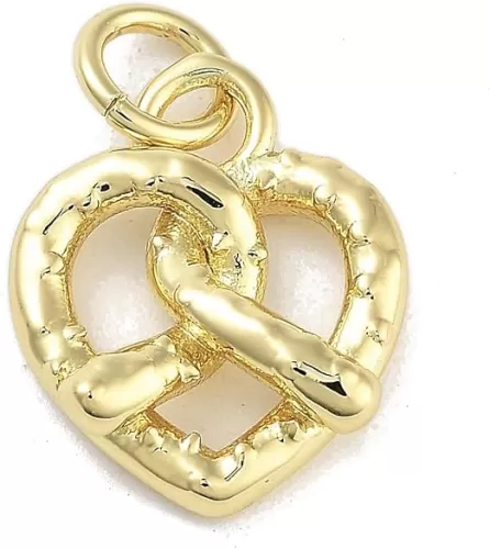 LiQunSweet 10 Pcs Brass Pretzel Bread Heart Charms Sweet Love Heart Pretzel Charms for Bracelets Bulk Valentines Jewelry Making