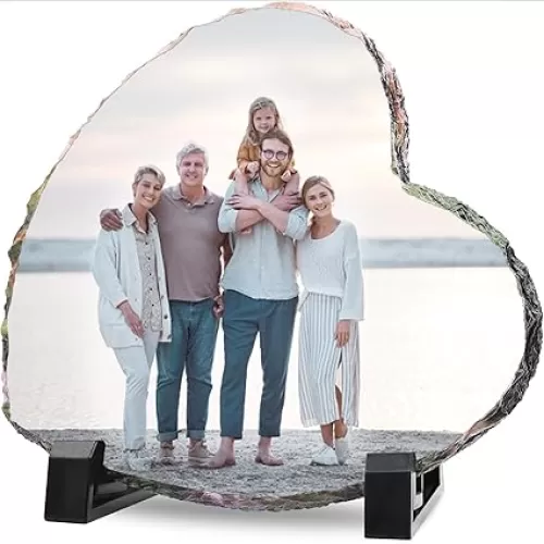 LOUISMIAA Personalized Picture Frame Custom Photo Stone Rock Slate Plaque Frames, Customized Gifts for Mothers Fathers Day Valentine