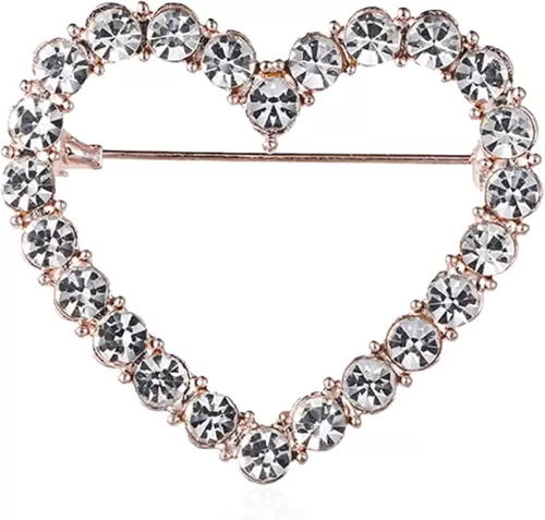 Love Heart Pearl Hollow Out Brooch for Women Elegant Crystal Rhinestone Love Heart Brooches Pin Wedding Party Clothes Accessories Valentines Birthday Jewelry Gifts