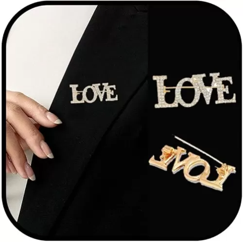 LOVE Rhinestone Brooch Pin for Women Multicolor Crystal Love Flower Heart Brooches Elegant Lapel Pins Stylish Wedding Party Clothes Accessories Valentines Gift