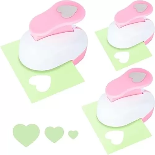 LOVEINUSA Pink Heart Shape Hole Punch 3PCS Set, High Precision Design for Romantic Heart Patterns for Wedding, Greeting Cards Decations, Scrapbooking DIY