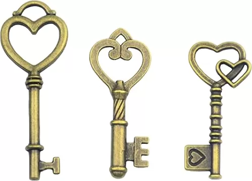 Makhry Mixed 30 Antique Style Vintage Skeleton Keys Heart Shaped Key Craft Keys for Decoration Wedding Party Antique Charms(Antique Bronze)