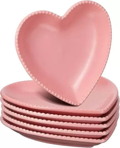 Meanplan 6 Pcs Heart Shaped Plates Ceramic 6.9 Inches Salad Ceramic Graduation Plates Dinner Heart Shaped Serving Dish Dessert Elegant for Kitchen Steak Snacks(Pink)
