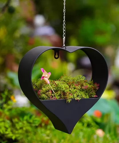 Metal Plant Hangers Indoor and Outdoor: Birthday Gifts for Women Mom Wife Father Garden Lovers - Black Heart Shape Hanging Planters Perfect for Window Wall Living Room Office Decor