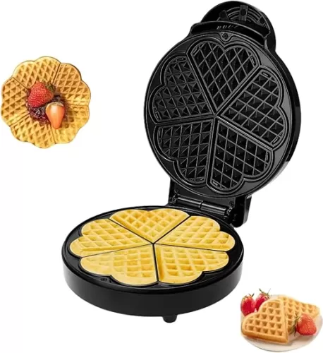 Mini Heart Shaped Waffle Maker-Thin Waffle Iron With Nonstick Surface For Easy Cleaning - Great Holiday Gift